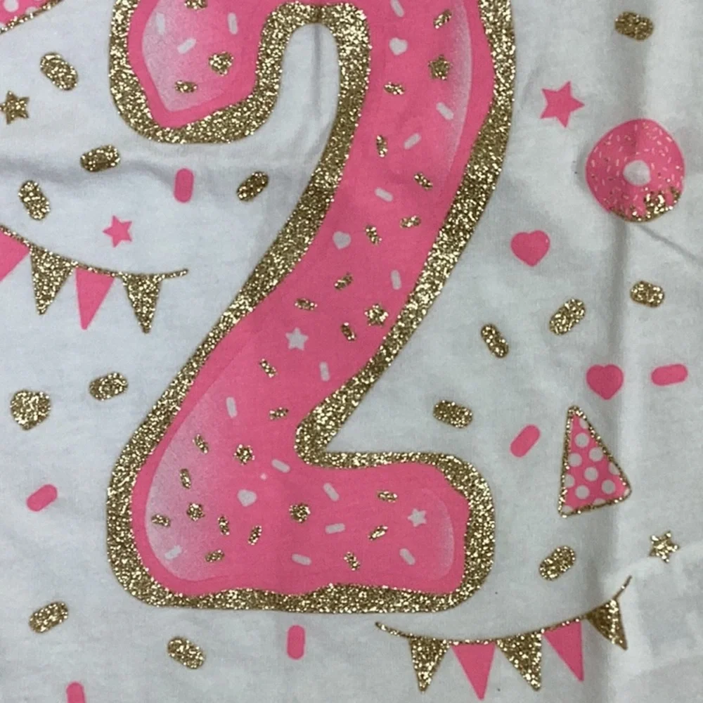 The Children’s Place Pink Gold Glitter Bling Number Two White Birthday Tee Shirt